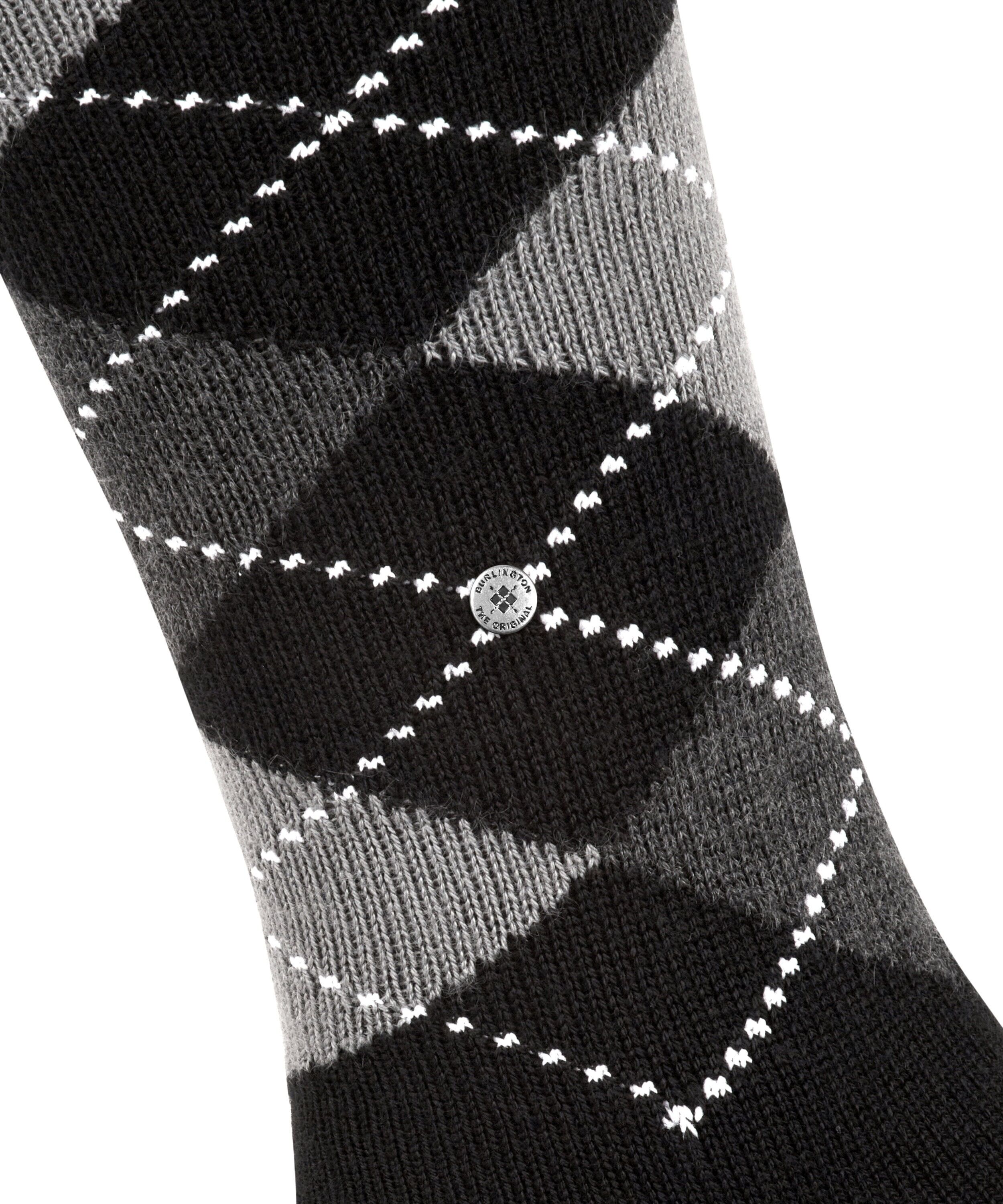 Kniestrümpfe BURLINGTON "Preston", Herren, Gr. 40-46, schwarz-weiss (pearl), Materialmix, Argyle-Muster, Socken Kniestrümpfe, Einheitsgrösse 40-46, Argyle-Muster, besonders weich pearl 40-46