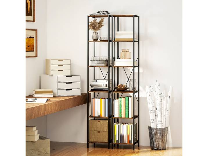 HOMCOM Lot de 2 Bibliothèques 6 Niveaux Brun Rustique Acier