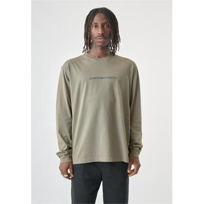 Langarmshirt CLEPTOMANICX "Mysto Typo", Herren, Gr. L, grün (grau), 100% Baumwolle, bedruckt, normal, Rundhals, Shirts Langarmshirt, im schlichten Design