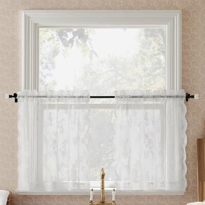 No. 918 Lillemor Vintage Floral Lace Sheer Rod Pocket 2-Piece Kitchen Curtain Tier Pair