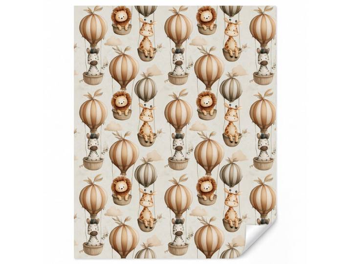 OnlyWow Kindertapete - Safari - Heißluftballons - Taupe - 240x300 cm, Beige, Papier, Rechteckig, 240x300 cm, Tapeten & Wandverkleidungen, Vliestapeten