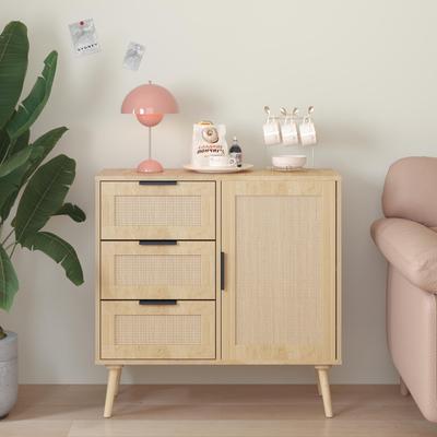 Loedds 3-Drawer Modern Rattan Storage Dresser with Adjustable Shelf, Antique Natural