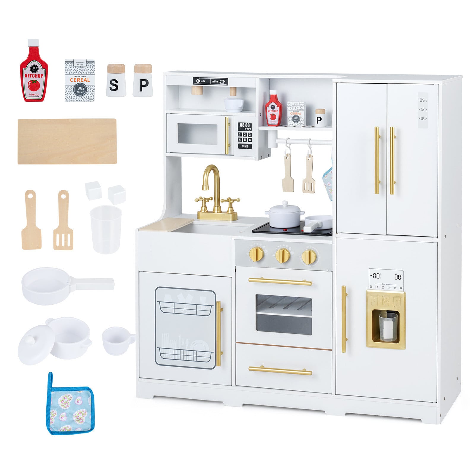 Costway Houten Kinderkeuken met Licht en Geluid, Wit