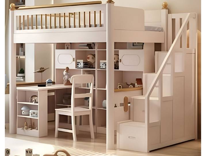 JVmoebel Hochbett Weißes Holz Etagenbett für Kinder mit stabilem Zugang Made in Europe