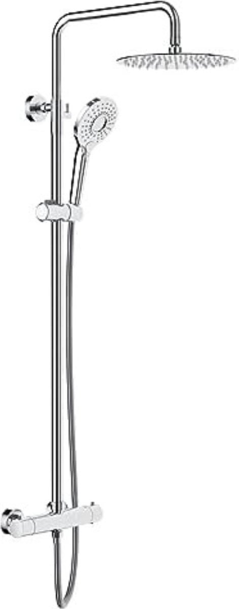 Modern douchepaneel met thermostaatkraan, regendouche en handdouche, chroom/zilver, Breedte: 25 cm