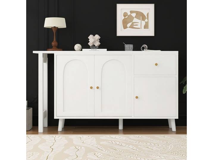 Bureau multifonction 2 en 1 buffet pivotant 360° 3 portes 1 tiroir certifié FSC élégant ordinateur dangle coiffeuse buffet