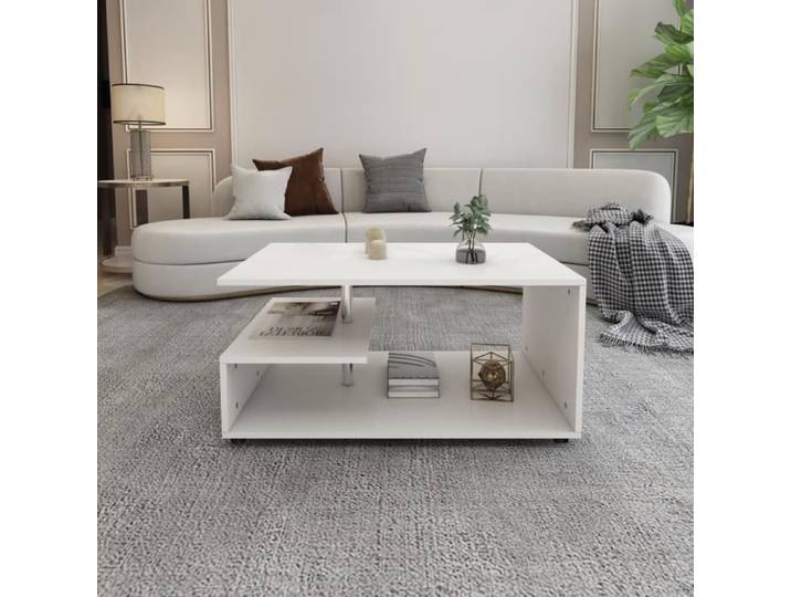 ML-Design Table Basse Blanc avec Barre Décorative en Métal 91x41x52 6 cm Moderne Minimaliste Spacieuse avec Surface