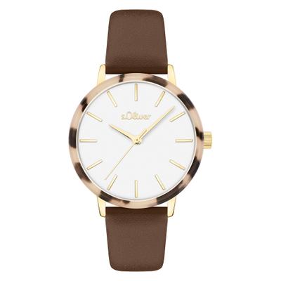 Quarzuhr S.OLIVER "Acetate Circle", braun, weiß, Armbanduhren, Damen, roségoldfarben, Quarzuhr, Armbanduhr, Damenuhr, analog