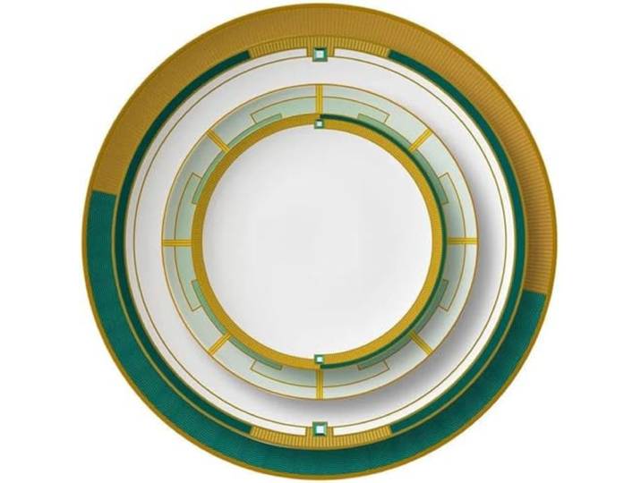 Quality Elegance Luxuriöses Green & Yellow Circular Bone China Geschirrset