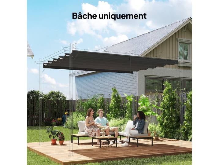 Outsunny Toile Toit Pergola Rétractable 4x3m Gris