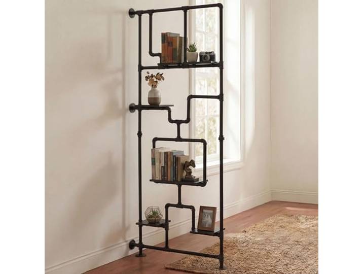 Mendler Raumteiler mit Regal HWC-P10 203x80x20cm Metall - schwarz Wohnregal, Ablageregal, Industrial, Melamin, MVG