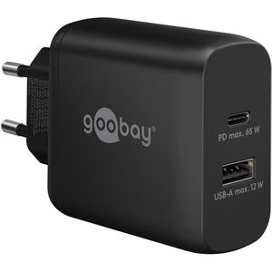 Goobay USB-Ladegerät 65409, 65 Watt, 1x USB-C und 1x USB-A, 2 Ports, Schnellladegerät