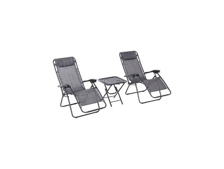 Outsunny 3pcs Folding Zero Gravity Chairs Sun Lounger Table Set w/ Cup Holders Reclining Garden Yard Pool Light Grey