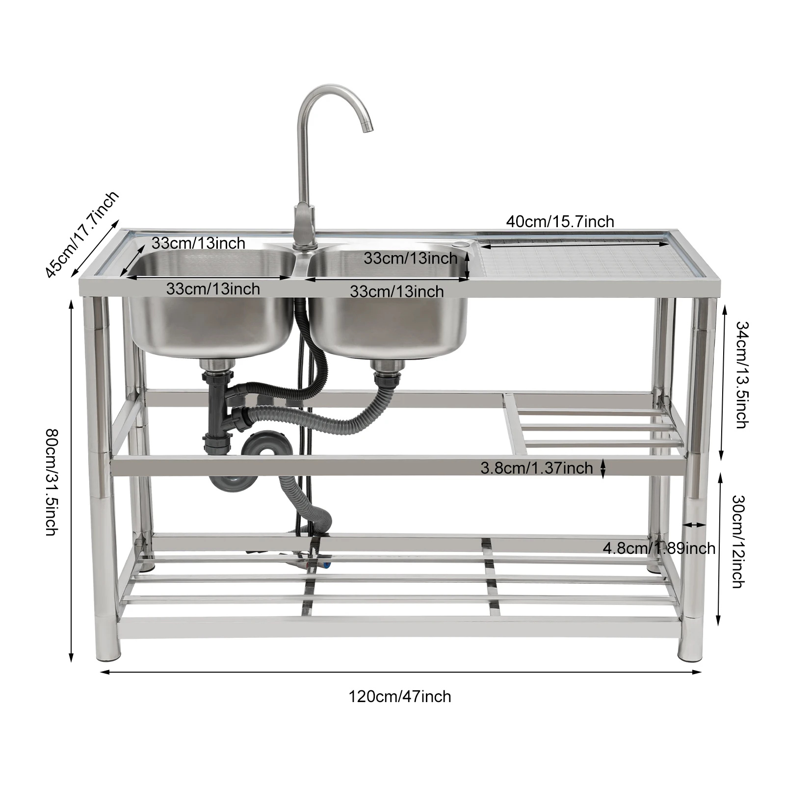 Küchenspüle, Edelstahl, 360° drehbarer Wasserhahn, Silber