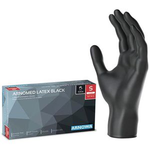 Arnomed Einmalhandschuhe Latex Black, schwarz, 100 Stück, Latex, chemikalienbeständig, lebensmittelecht, Größe S