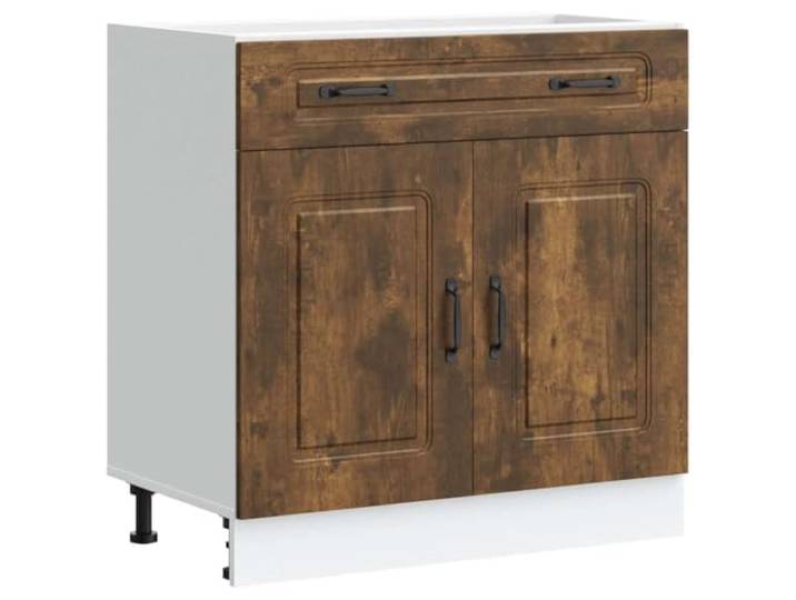CATRP-Flower Stand Kalmar Küchenschrank, rauchfarbene Eiche, Technikholz Aufbewahrung von Schüsseln, Tellern, Töpfen, verdeckten Türen, verstellbare Füße, Pflege mit feuchtem Tuch