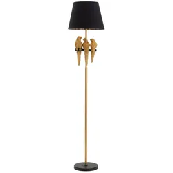 Mauro Ferretti Papageien-Stehleuchte – E27-Stehleuchte aus goldfarbenem Metall mit schwarzem Stofflampenschirm, Ø 37 x 164,5 cm – Glam-Design