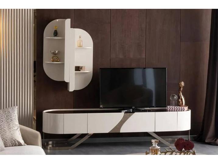 Xlmoebel Sideboard Elegante Wohnwand mit verspiegeltem Finish und Stauraum (Sideboard + Wandregal, Sideboard + Wandregal), Hergestellt in Europa