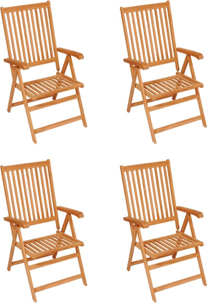 vidaXL Klappstühle, 4er-Set, grau karierte Kissen, massives Teakholz