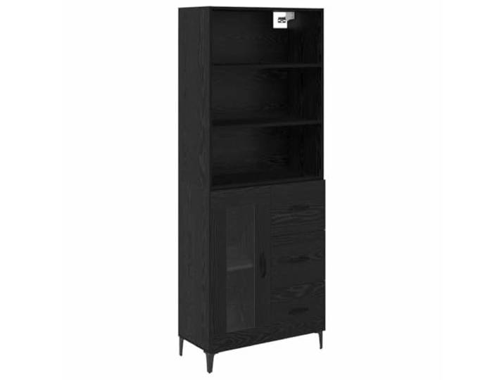 Highboard Schwarz Eichen-Optik 69,5 x 34 x 180 cm Holzwerkstoff Verstellbare Regale, Eisenbeine, Esszimmer, Wohnzimmer, Stauraum, Abriebfestigkeit, moderne Ästhetik
