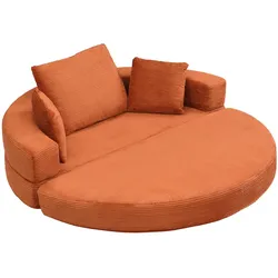 Merax Modulares 2-in-1 Bodensofa & Bett – rundes Lounge, Multifunktionales Boneless Klappsofabett mit 3 Kissen, Cord, Orange
