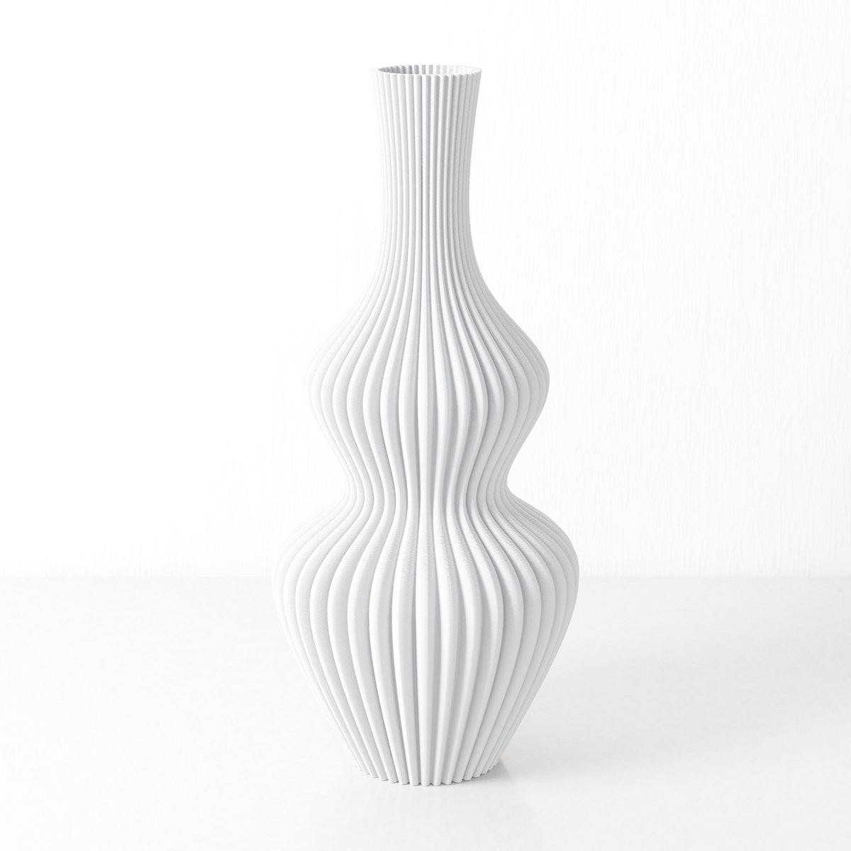 Fleuriek Moderne Vaas - Wit - Hoogte: 50 cm - Geribbelde decoratieve vaas van duurzaam kunststof