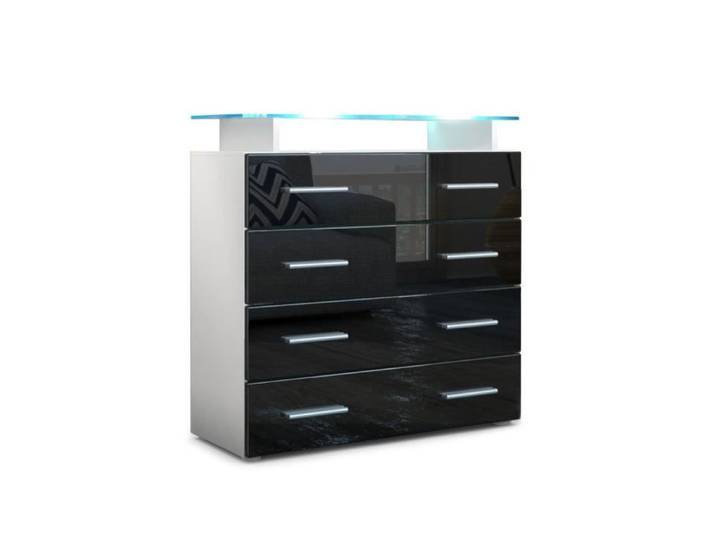 Vladon Commode buffet Pavos V2 en Blanc mat - Noir haute brillance