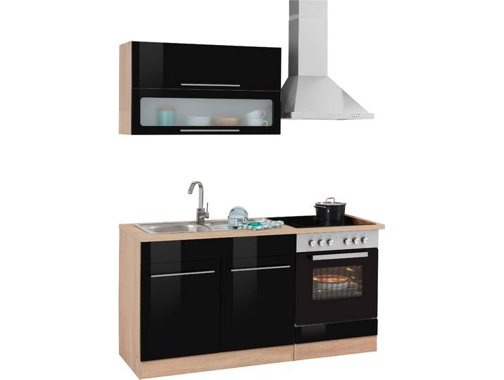 Pantryküche KOCHSTATION KS-Eton , schwarz (küche: schwarz, korpus: eichefarben, arbeitsplatte: eichefarben), B:160cm T:60cm, Komplettküchen-Sets, Pantryküche, mit E-Geräten, Breite 160 cm