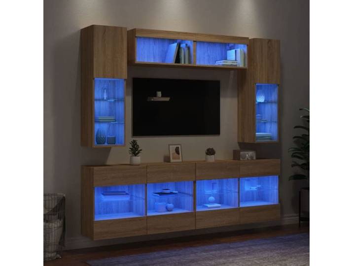 Ensemble de Meubles TV Muraux et Lumières LED 6 pcs Armoires de Télévision Suspendues Ensemble de Meubles Télé 3216799