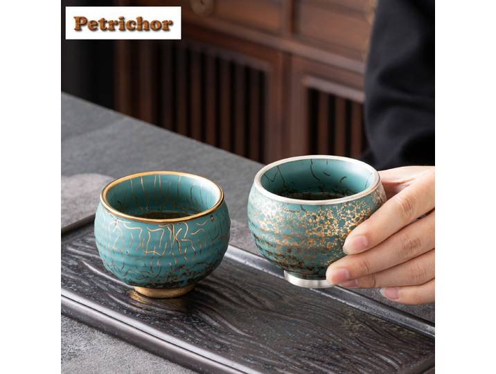 2 pièce/ensemble four Fambe tasse bouche dorée argent tasse à thé ancien bol à thé ensemble de tasses à thé dégustation de thé tasse personnelle Jianzhan maître tasse artisanat