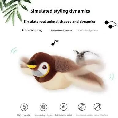 Inspired Finds USB Rechargeable Interactive Flapping Bird Cat Toy With Catnip sparrow