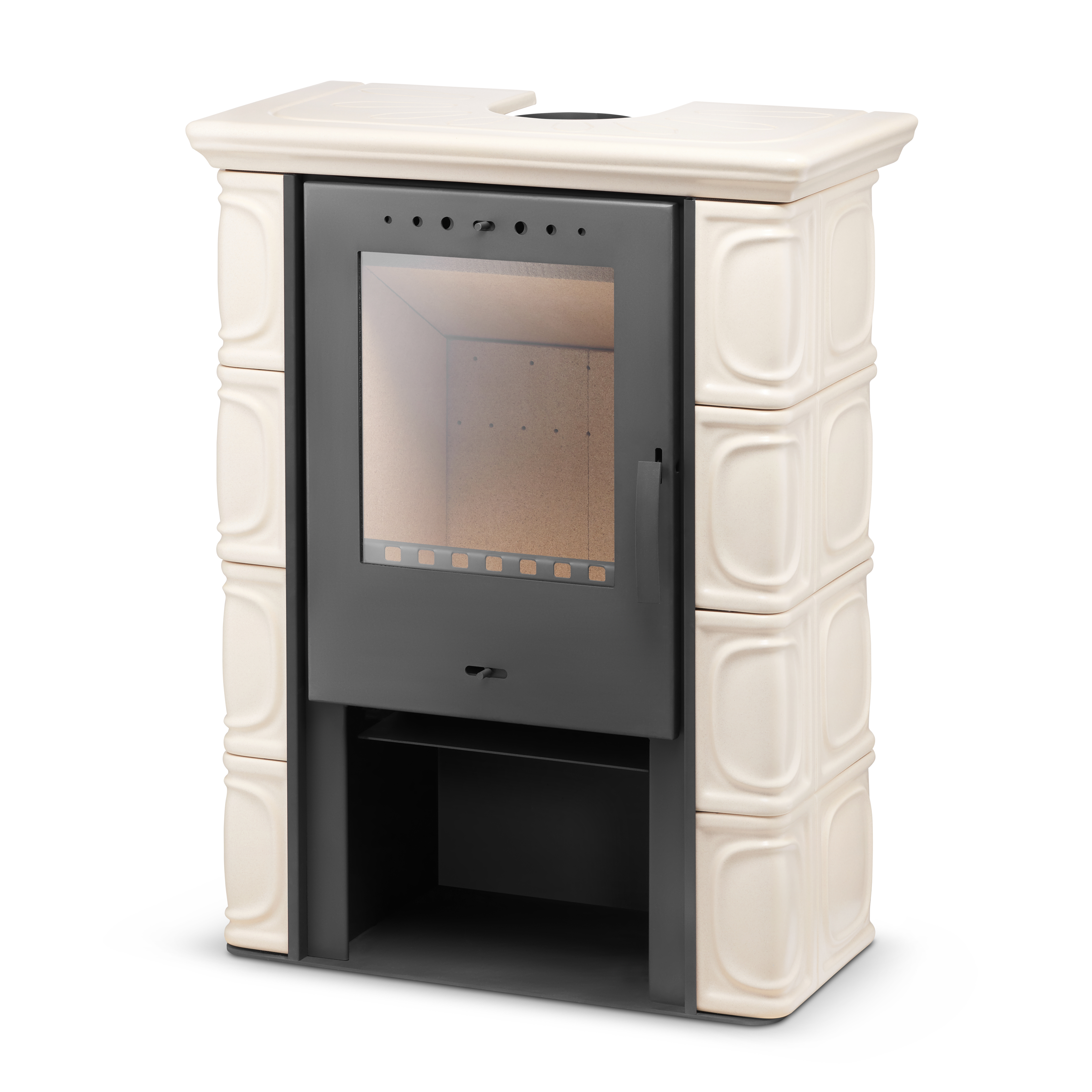 Kachelofen ELDUR Cappuccino 6kW - freistehend, Keramik, ECO Design 2022, klassischer Kaminofen