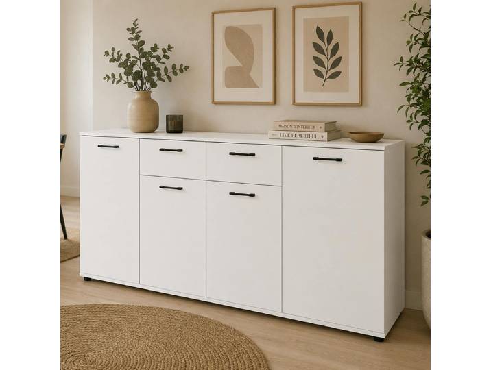 Buffet Étroit Blanc 4 Portes 2 Tiroirs Alva