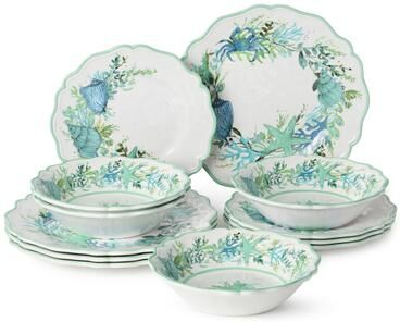 "Certified International Sea Glass Melamine 12 Piece Dinnerware Set, Service for Four - 11.00""L x 11.00""W x 0.50""H"
