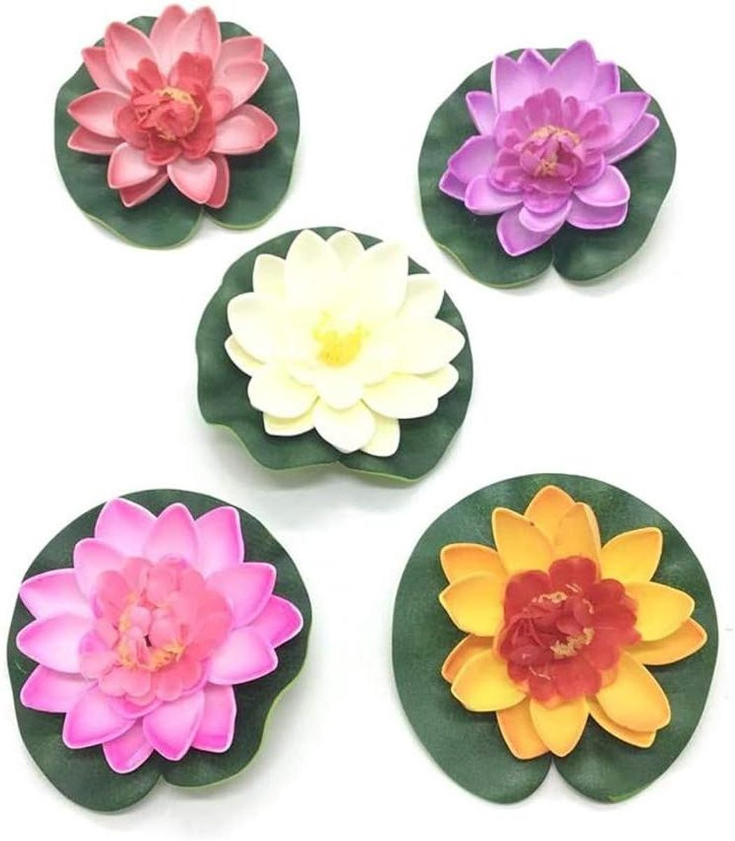 Set van 5 Drijvende Lotus Bloemen voor Vijver Decoratie in Gemengde Kleuren