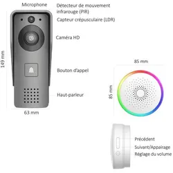 Kyf Edition, Klingel + Türsprechanlage, Video-Türklingel – KYF – WLAN – Wiederaufladbar mit Solarpanel – Innenklingel und 16-GB-SD-Karte (WLAN)