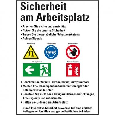 König Werbeanlagen Dreifke® Schild I Aushang Sicherheit am Arbeitsplatz, Kunststoff, 500x700mm, ASR A1.3, DIN EN ISO 7010