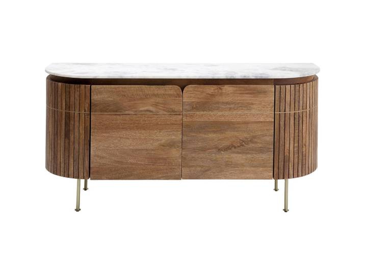 Kare-Design Sideboard, Braun, Grau, Weiß, Gold, Metall, Mangoholz, massiv, 160x78x45 cm, Fsc, stehend, Beimöbel erhältlich, Holzmöbel, Kleinmöbel Holz, Holzkommoden, Sideboards Holz