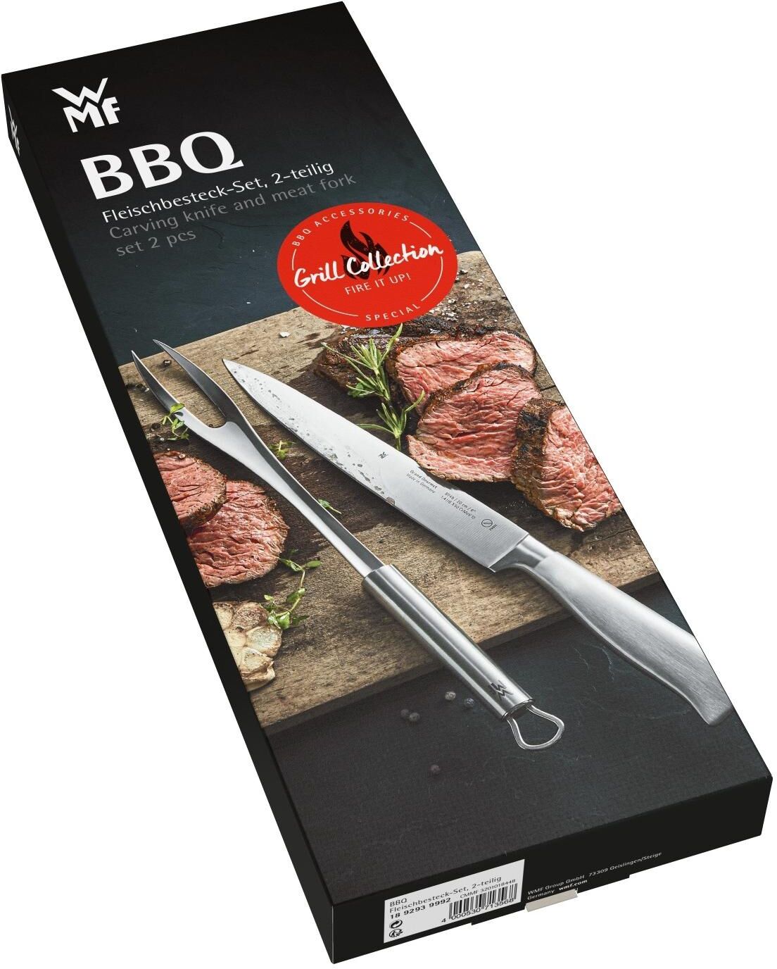 Tranchierbesteck WMF "BBQ 2-teilig", silber (silberfarben), Cromargan Edelstahl Rostfrei 18/10, Kochmesser, Tranchierbesteck silberfarben Einheitsgröße