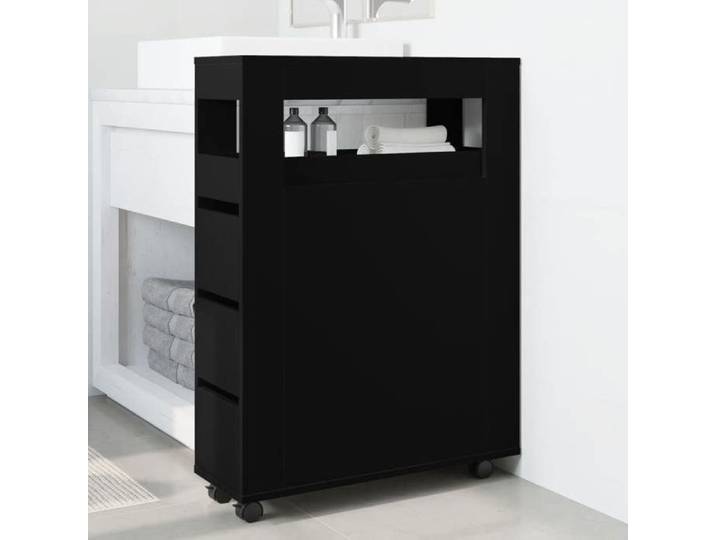 (SOLDES DEC)Meuble étroit de salle de bain - Anti-poussière - à roulettes noir 01_3488206