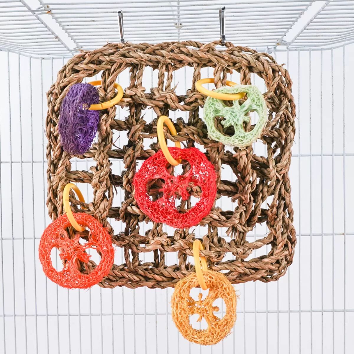 INF Filet d'escalade carré pour oiseaux - Jouet à mâcher en herbe naturelle pour perroquets, perruches et cockatiels