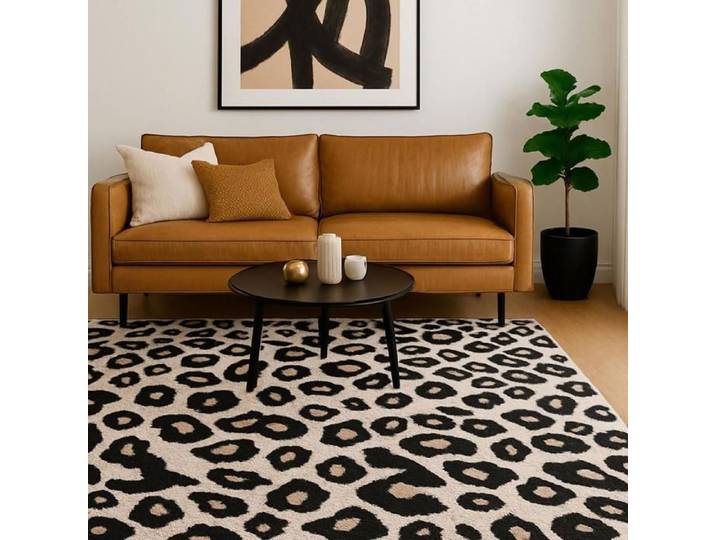 tapis salon 160x230 LYN1 LEOPARD Beige et marron motif félin tacheté