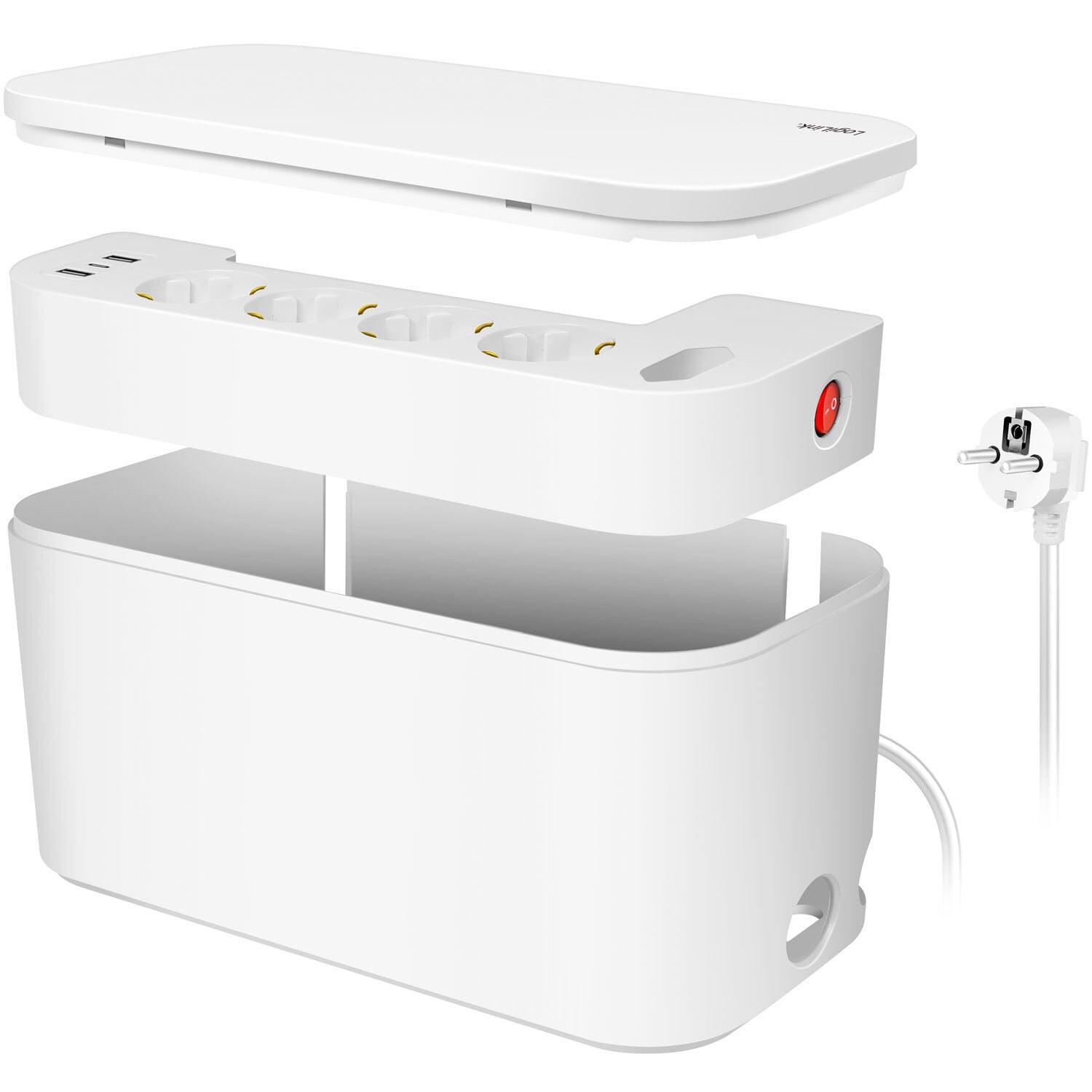 LogiLink LPS281U kabelbox met 5-voudige stekkerdoos, wit