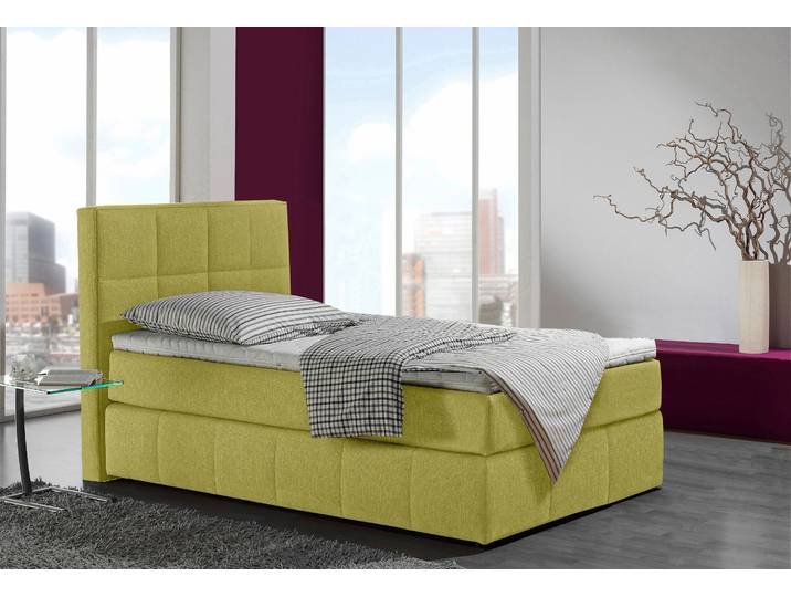 Boxspringbett, Strukturstoff, Gelb (Lemon), 112×215 cm, Feine Steppung, Modern, Inosign