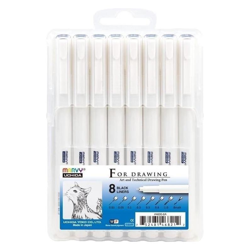 Marvy Schwarze grafische Fineliner, 8 Stärken (8x) (46643919)