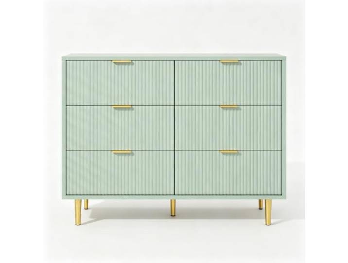 Hapterouse Kommode 100×40×75 cm MDF 6 Schubladen Wellenfront Olivgrün Metallauszüge, goldfarbene Griffe & Füße, Kippsicherung, moderne Optik