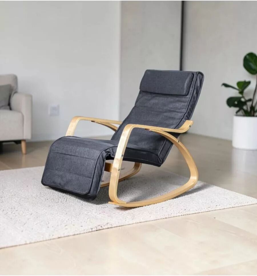 BellaHome POLTRONA DONDOLO DIANA IN LEGNO CON CUSCINO GRIGIO