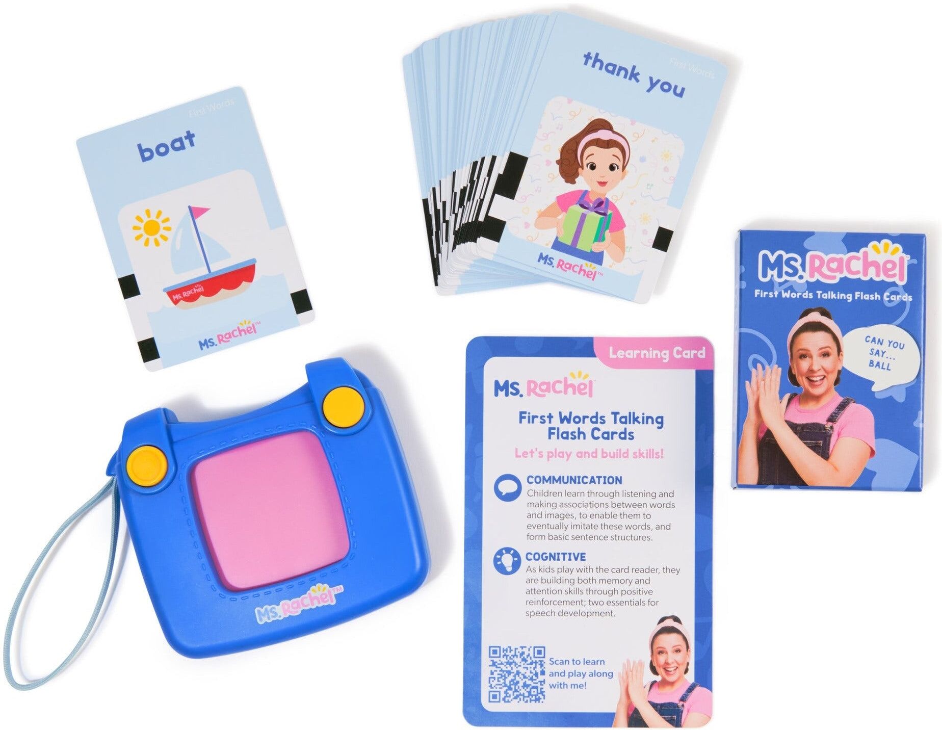 Spin Master Ms. Rachel First Words Talking Flash Cards with Electronic Reader for Toddlers - 100 First Words - Educational Toy - Ages 1-3