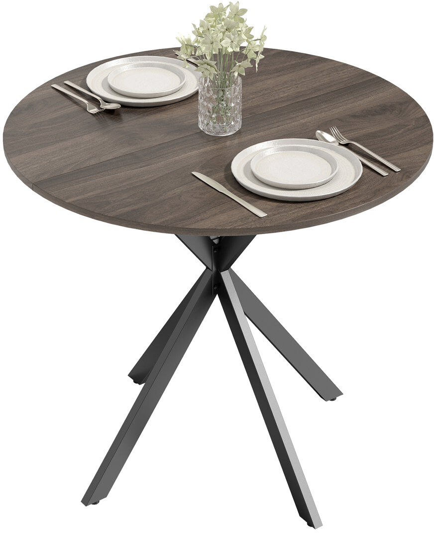 George Oliver HOMCOM 80cm Round Dining Table, Industrial Kitchen Table with Steel Legs Brown/Black