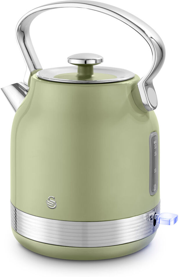 ​​Swan SK14631C Retro Traditional Kettle, Rapid Boil, Removable Limescale Filter, Easy Pour, 360 Degree Base, Water Indicator Window and Boil Dry Prot Green 1.7L